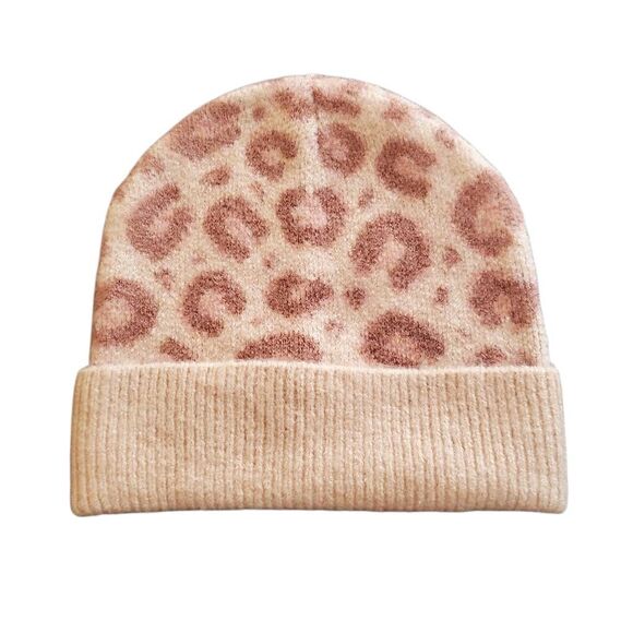 Norla Canada Leopard Print Ribbed Knit Cuff Beanie Hat Multicolor One Size - Picture 1 of 5